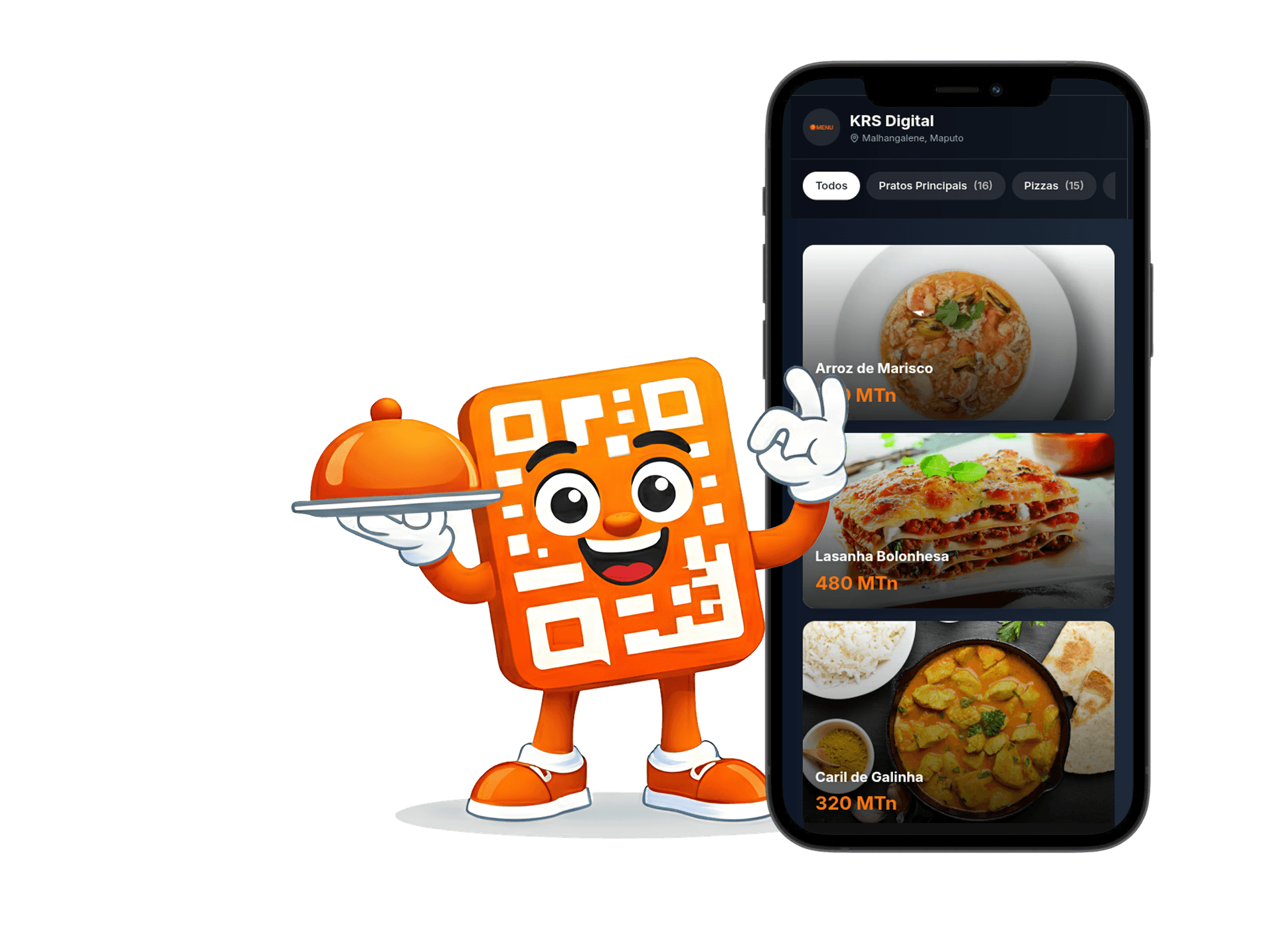 KR MENU - Mascote QR e Aplicação Digital
